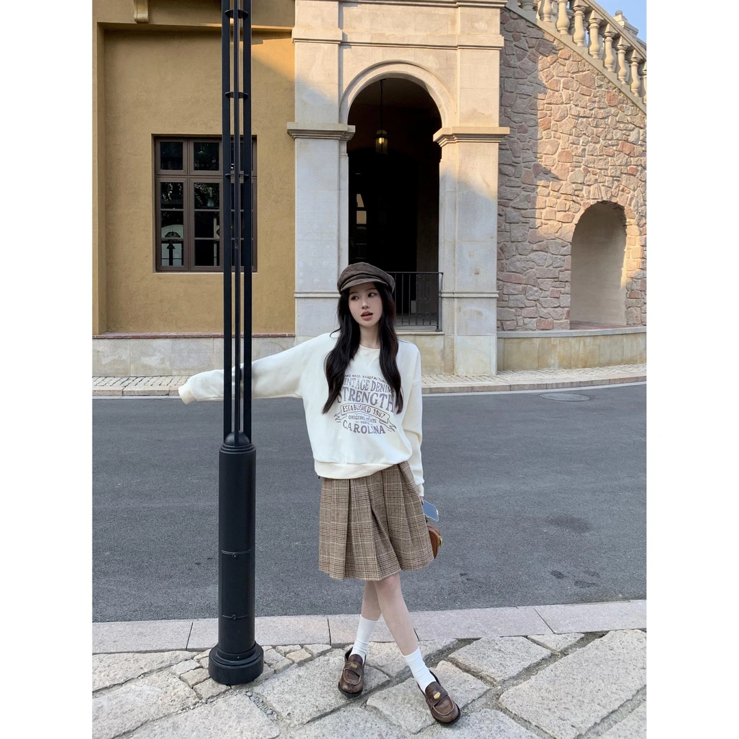 实拍 学院格纹百褶裙