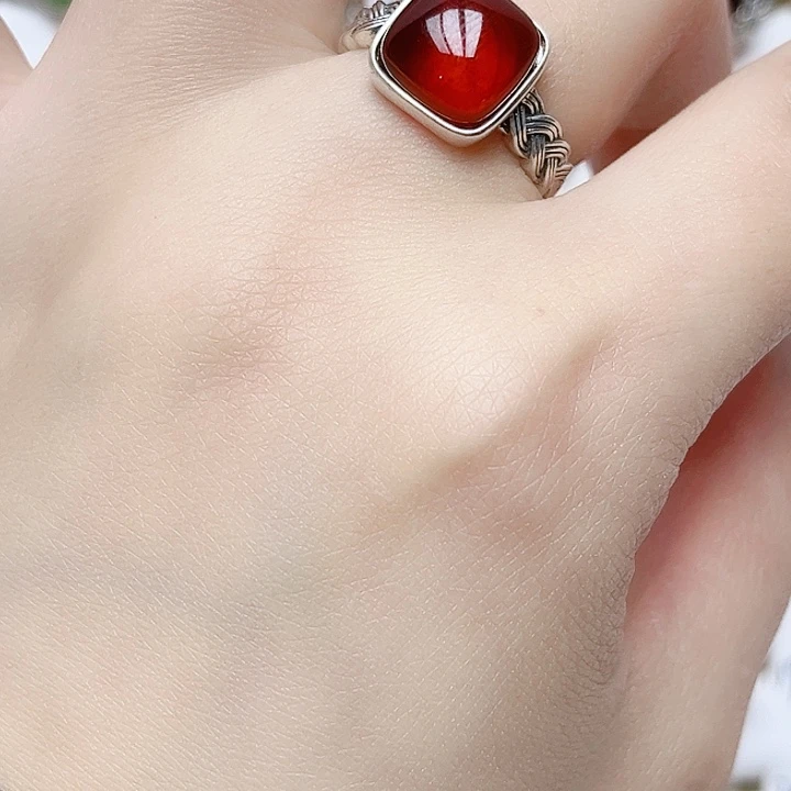 血珀戒指银S925镶嵌天然