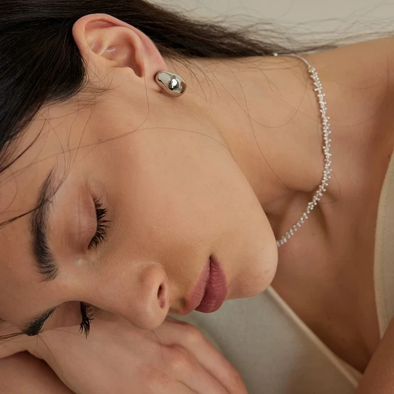 925银耳饰 Fan~梵花 耳饰S925银 大水滴耳钉 百搭简约光面极简