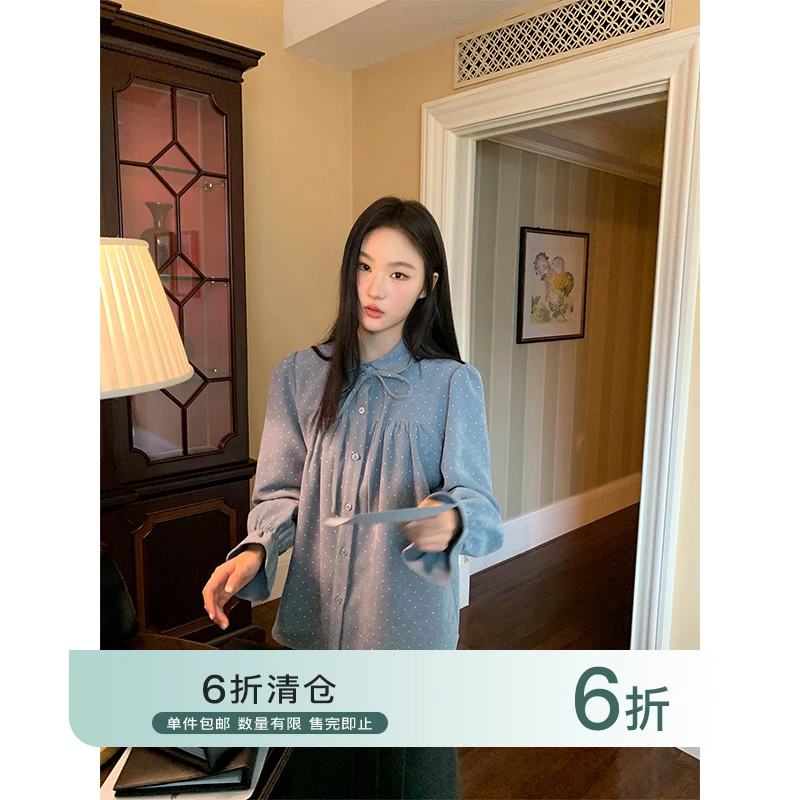 【你好卡农-蕾子】娃娃领喇叭袖小波点衬衫KC24Z5035D清清