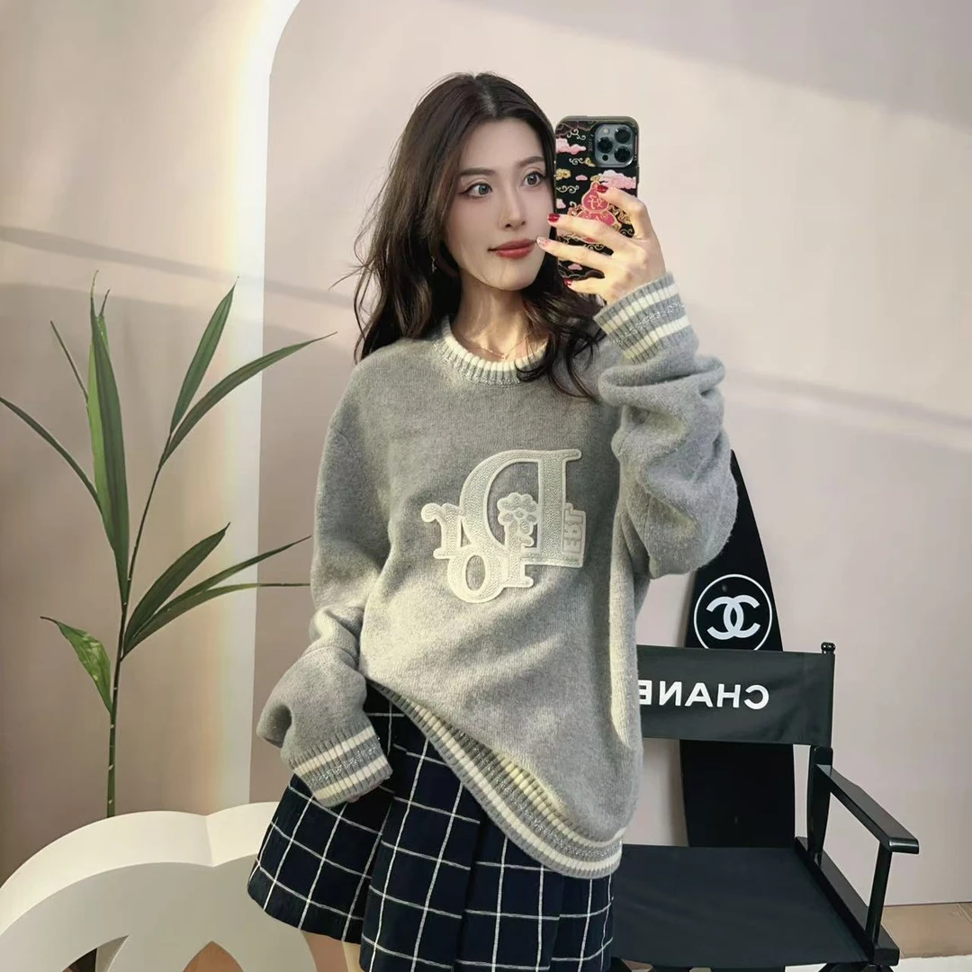 95新 DIOR/迪奥 麦殿/山羊绒毛衣XL码灰色/250203ZYTLB01