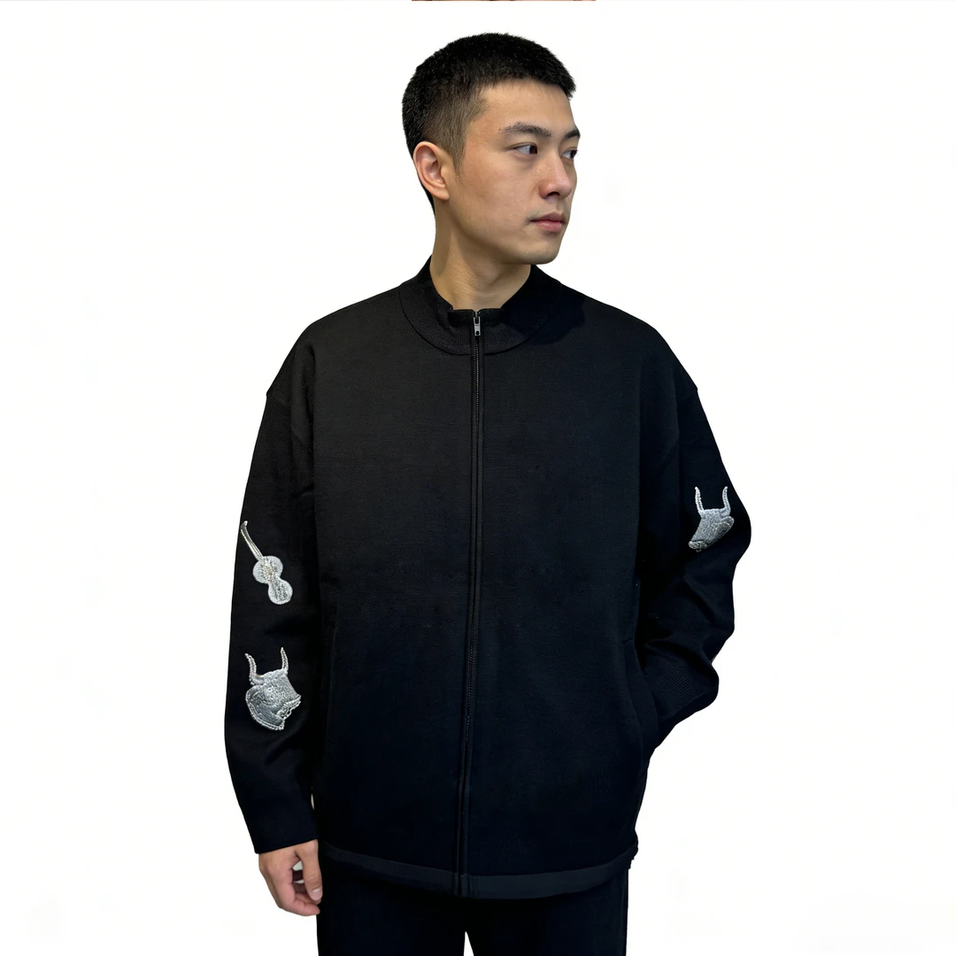 FWZAJ/39003A   男士刺绣针织开衫外套（海）