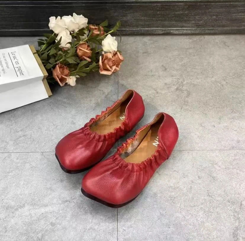 郡主家8318-36新款女士休闲夏季文艺平底方头套脚透气复古单女鞋