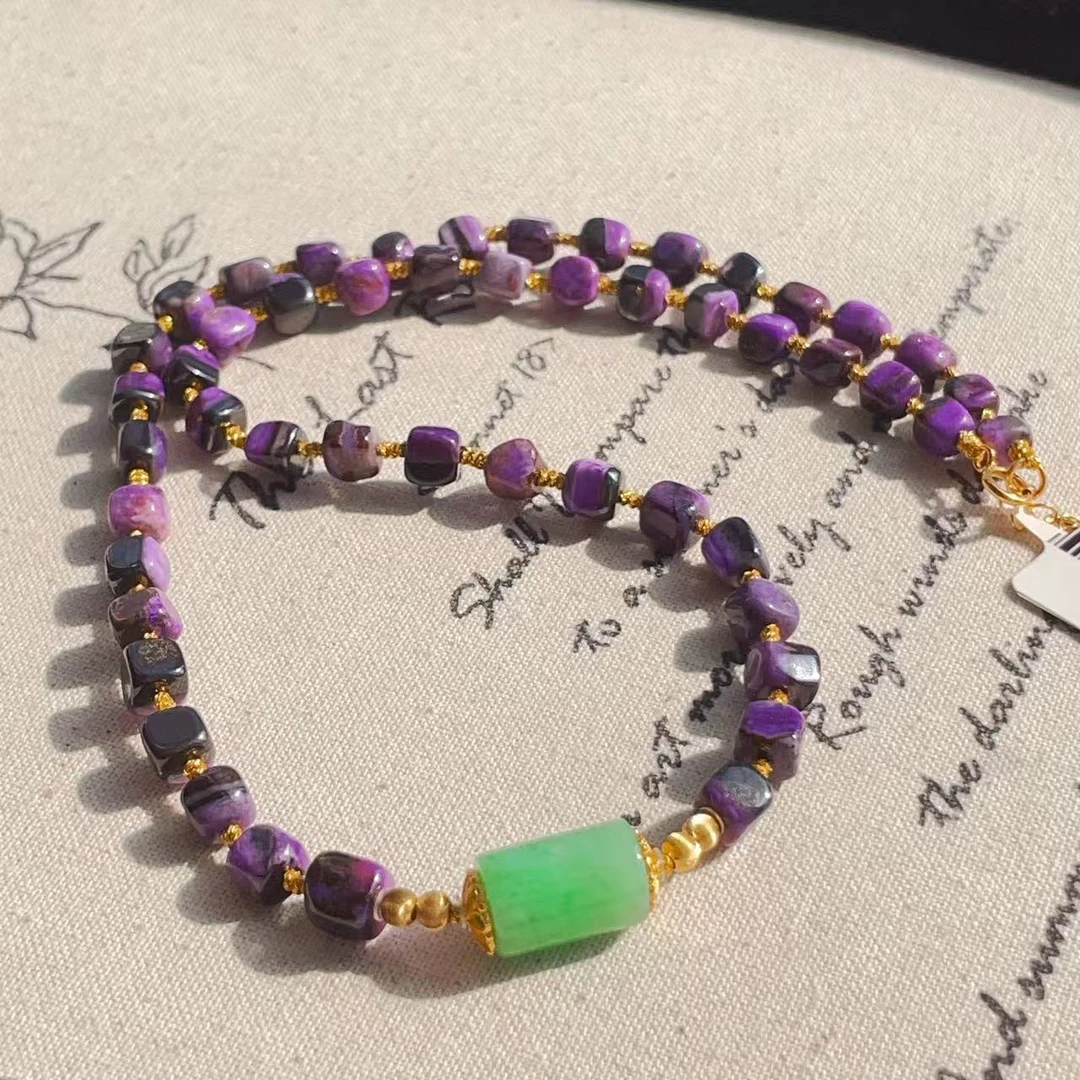 南非舒俱来夹层皇家紫翡翠项链S925/40cm（月夜）AZB10820