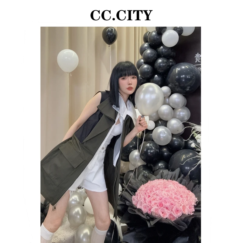 【蔡丽丽 & 添羽 】时尚洋气个性工装马甲外套6x828