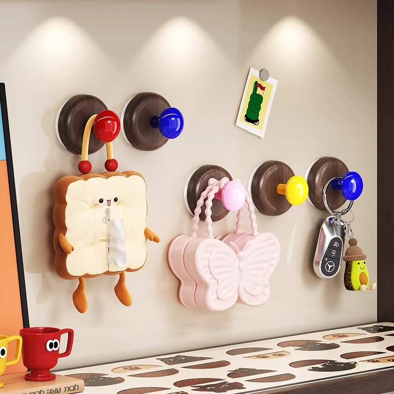 原宿风吸盘挂钩玄关入户门后复古中式雨伞放钥匙神器胡桃木纹粘钩