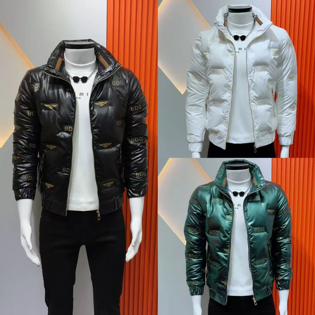 冬款男士棉服外套时尚潮流修身保暖立领印花棉服上衣百搭休闲棉袄