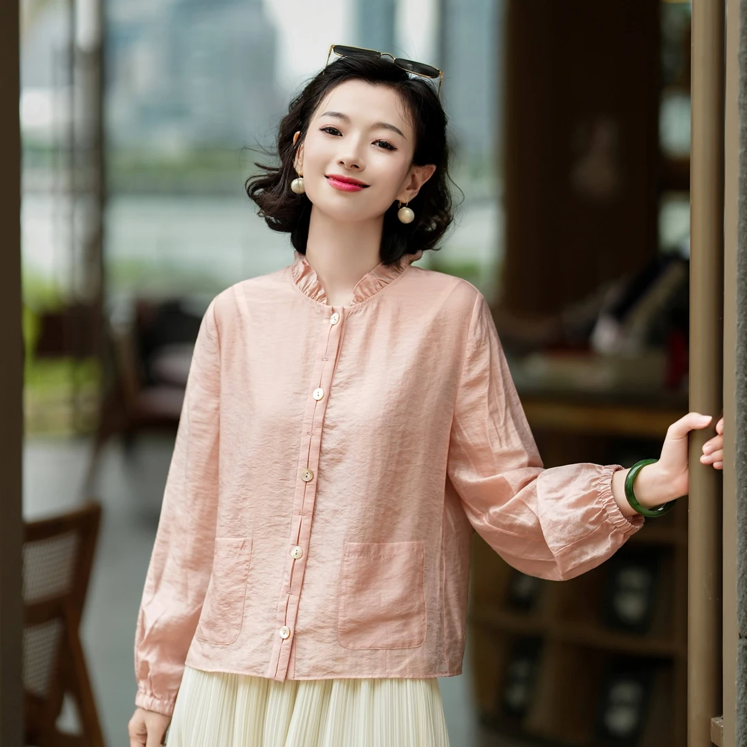 西子/【腮红防晒】桑蚕丝木耳领百搭遮肉减龄防晒透气外套/WTBH1702