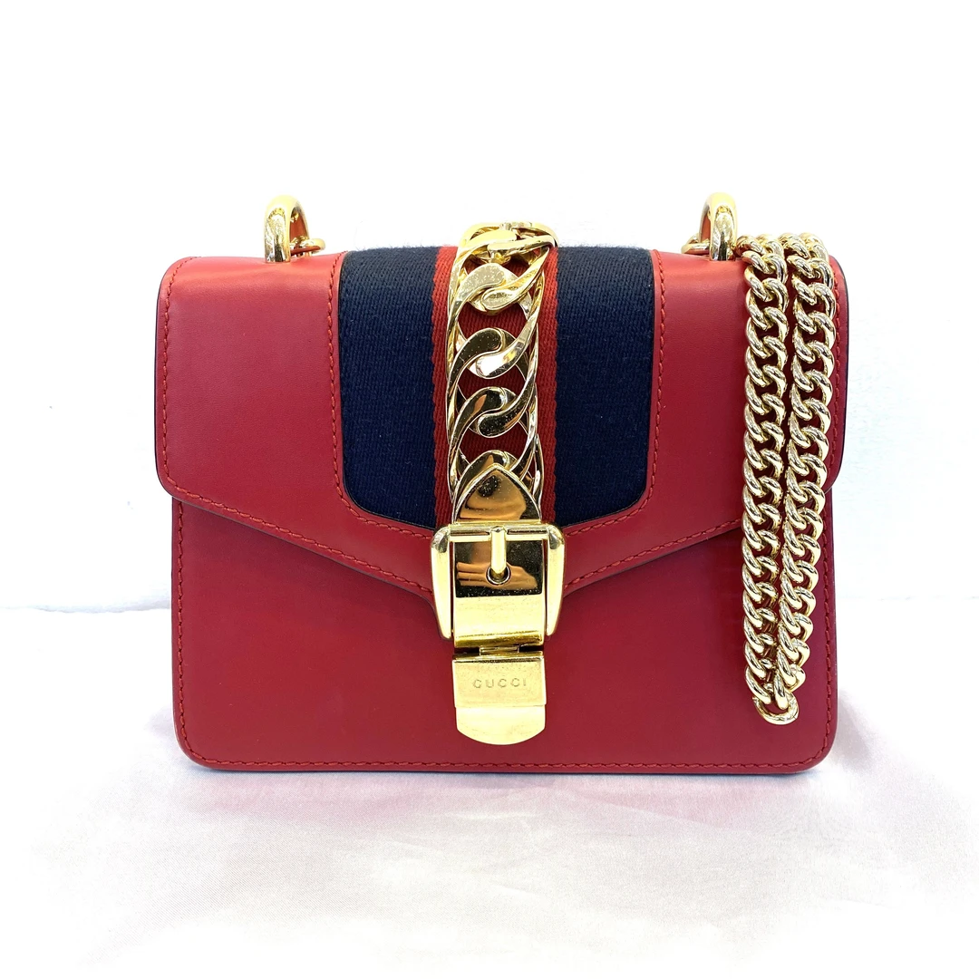 95新 GUCCI/古驰  红塞尔维亚迷你链条包/G6-3