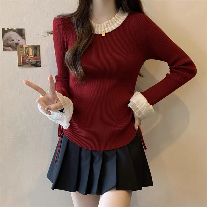 大姑推荐 显瘦设计感短款抽绳针织衫 A424