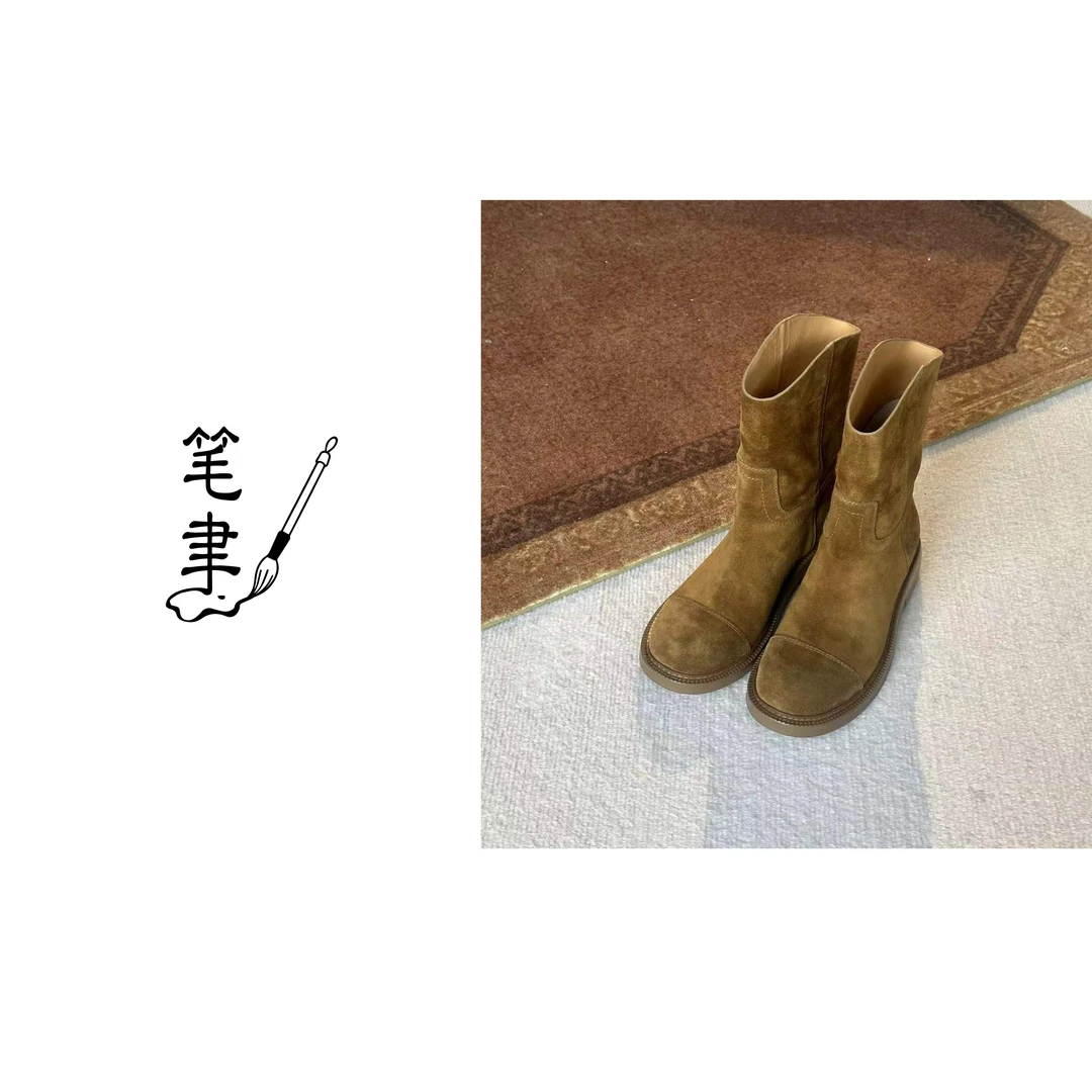 [笔聿Rhetoric]复古经典骑士靴百搭中筒靴脚脖靴3839-1