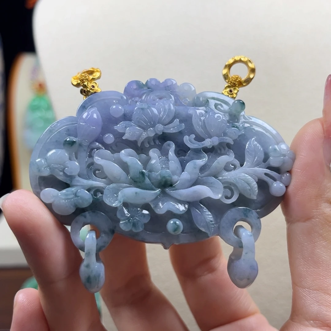 翡翠未镶嵌颈饰蓝紫