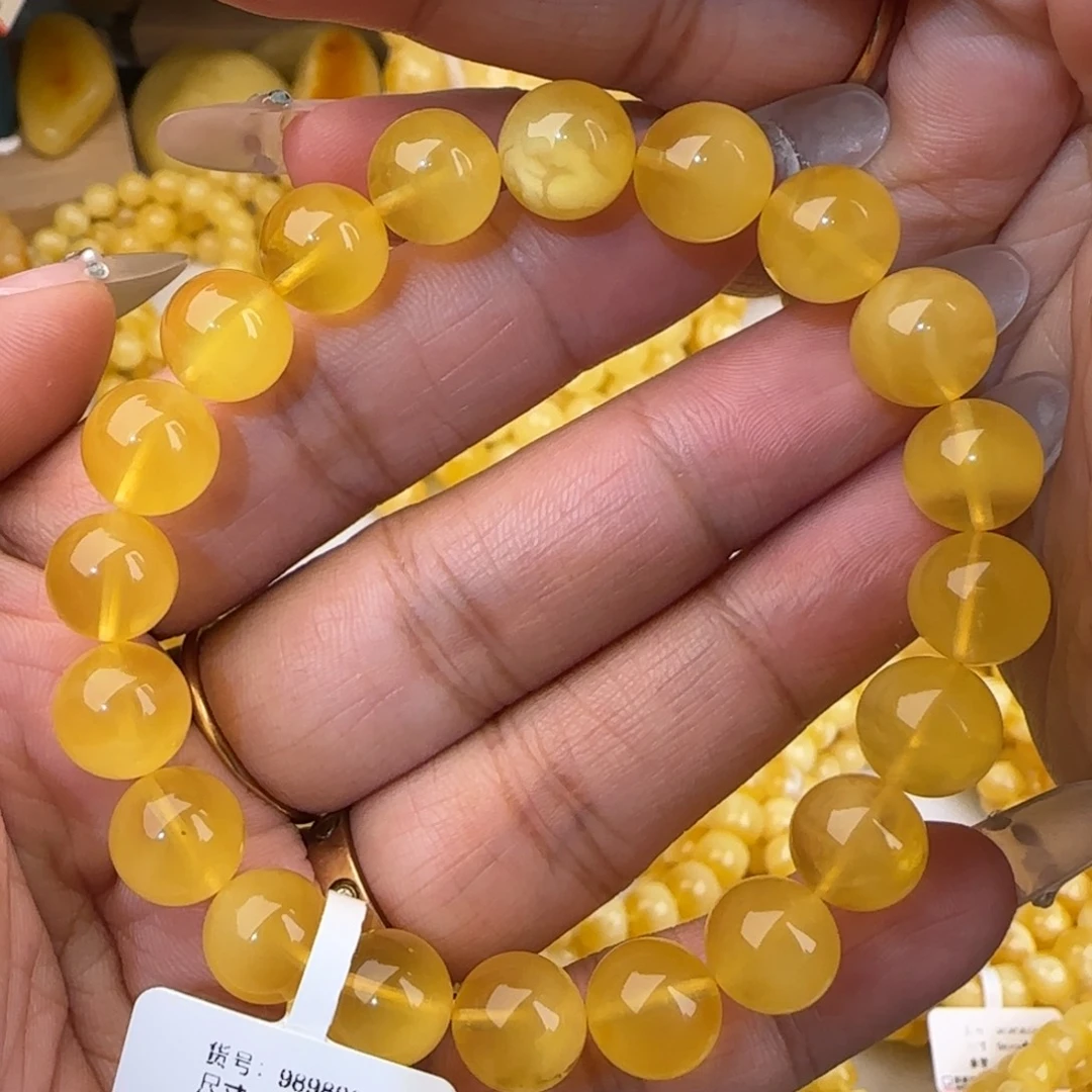 蜜蜡未镶嵌手链鸡油黄圆珠手串