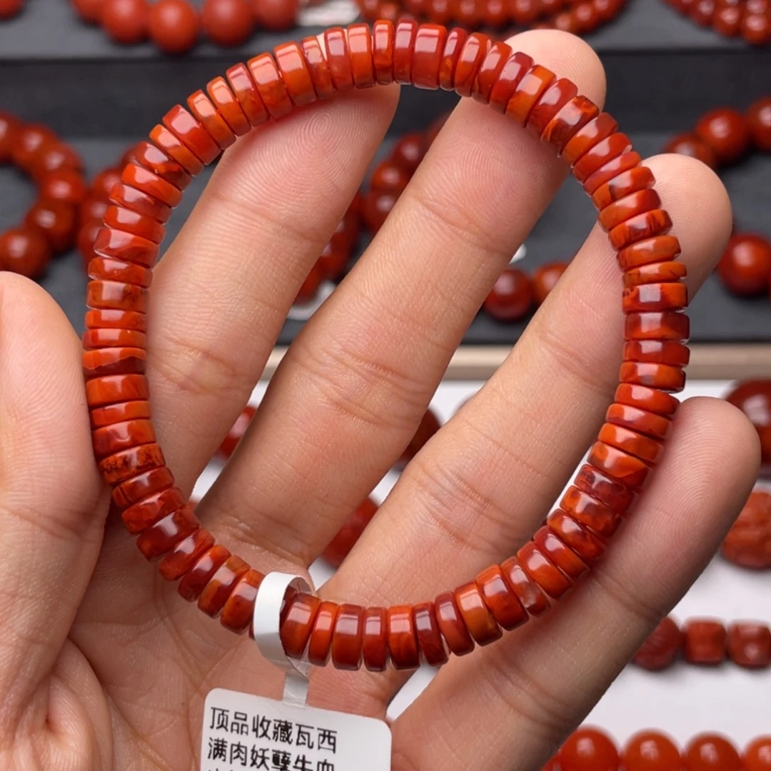 南红玛瑙未镶嵌手串H7mm顶品收藏满肉妖孽牛血火焰直切药片手串