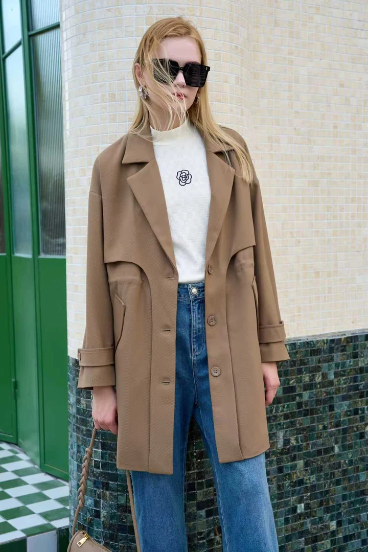 谷马轻职风秋季西装领街头风衣中长款翻领6104