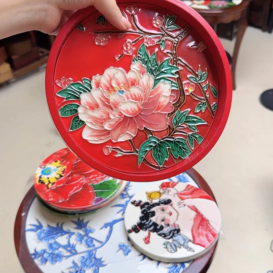 锦***宁满堂红圆形满堂红茶盘