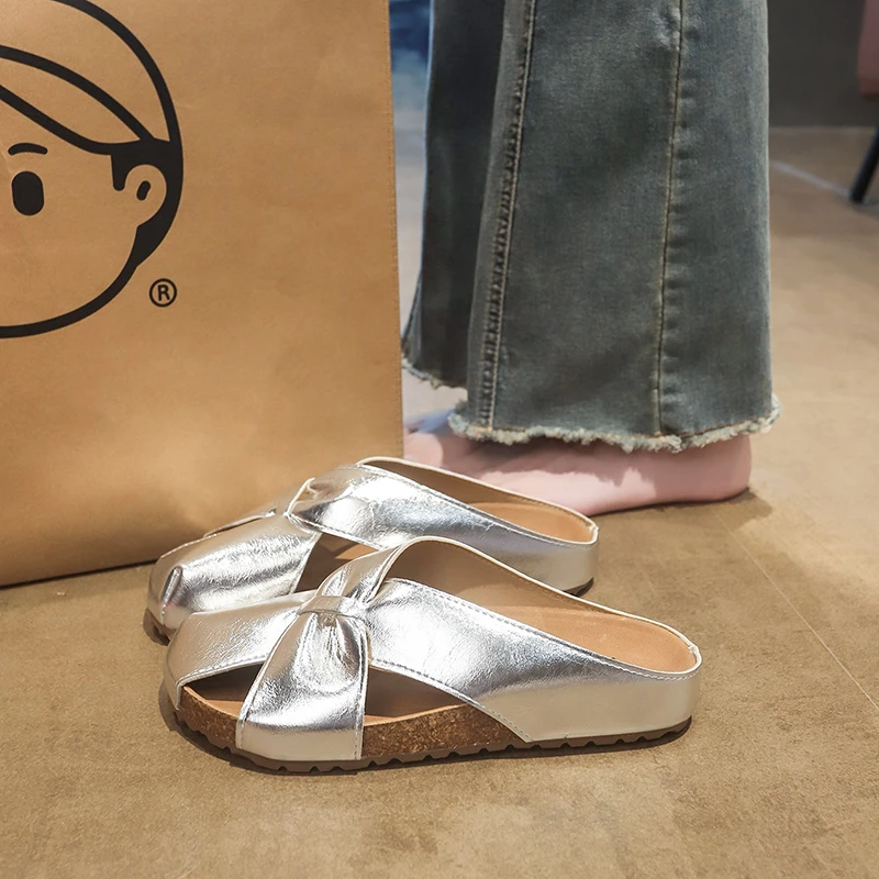 软底包头半拖鞋女夏外穿2025新款法式镂空透气一脚蹬百搭勃肯凉拖