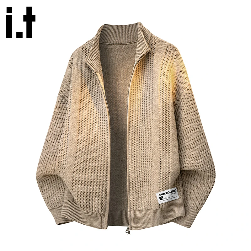 i.t:CHOCOOLATE长袖开衫毛衣外套男士秋冬季宽松镂空设计感针织衫