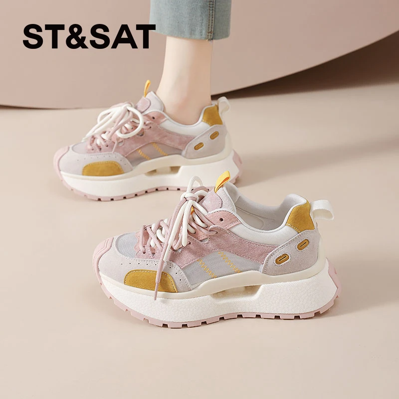 星期六复古厚底休闲鞋女款2025夏季新款透气网面阿甘鞋软底运动鞋