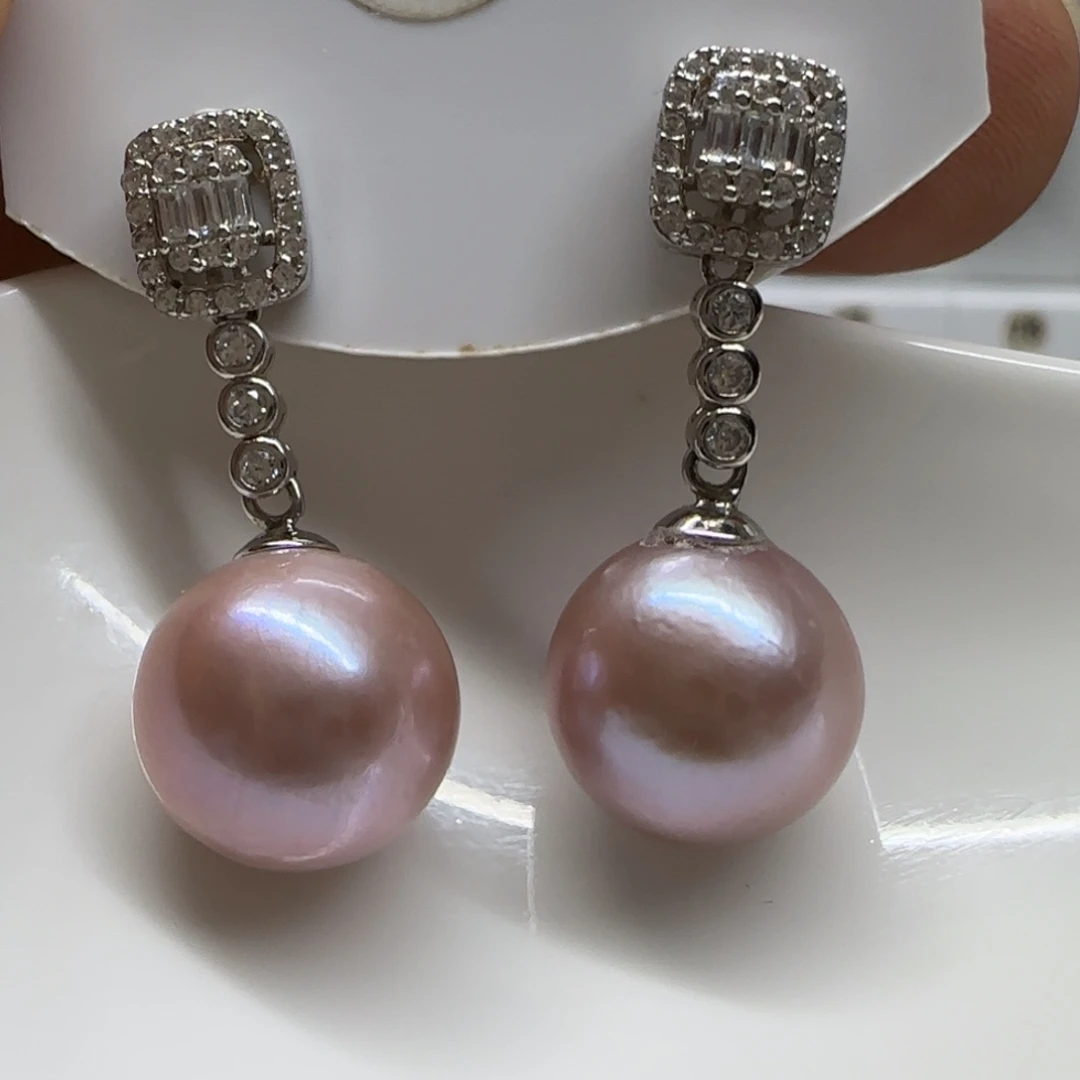 银S925镶嵌淡水珍珠耳饰