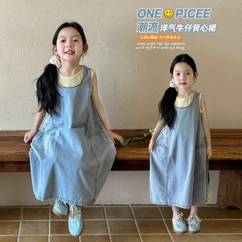 女童连衣裙2025新款夏季宝宝洋气公主裙无袖牛仔背心裙儿童裙子潮
