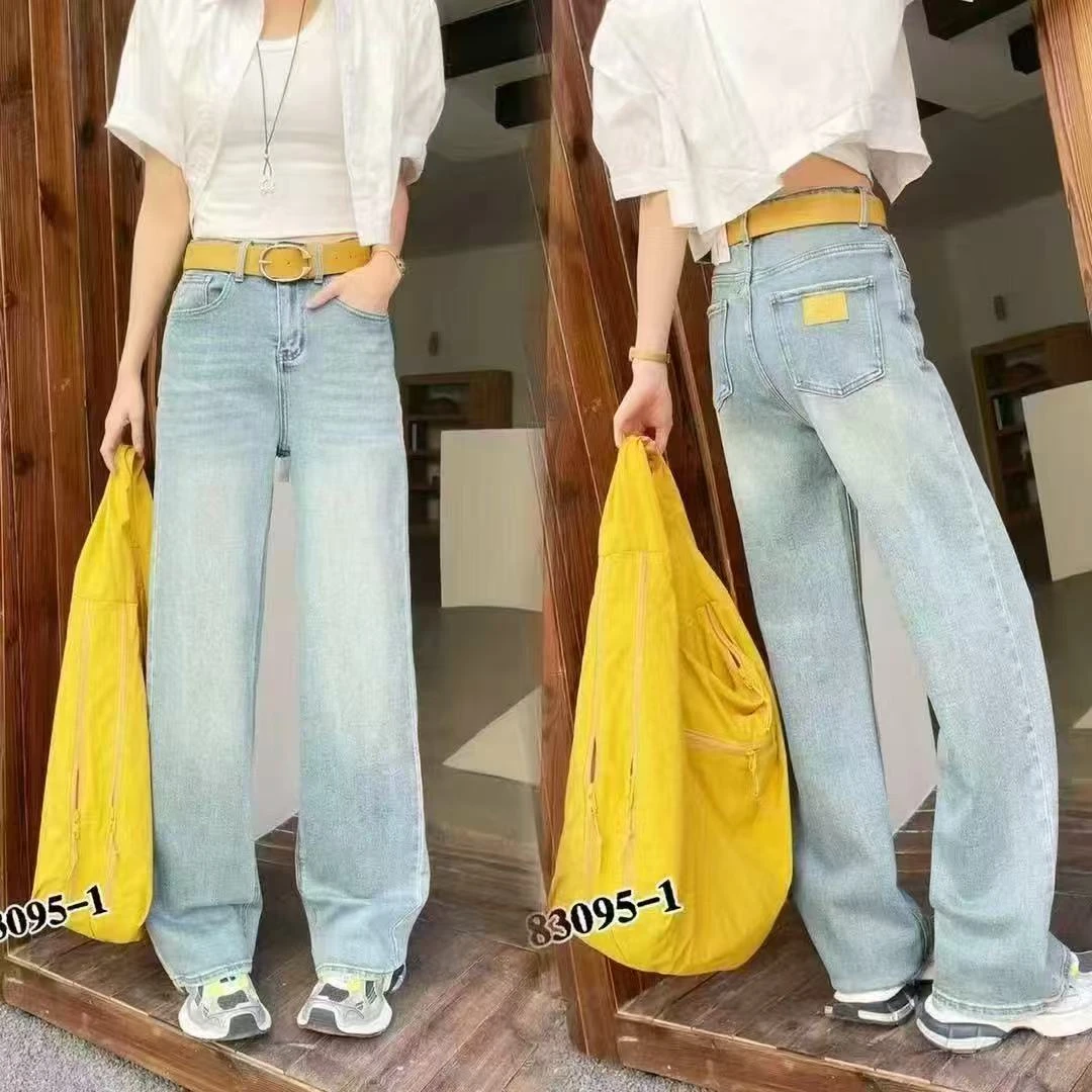 2025春季新款韩版显瘦百搭复古女裤高腰显腿长直筒牛仔阔腿裤