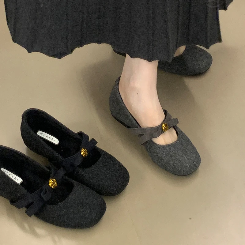 韩系灰色内增高加绒保暖玛丽珍鞋2025秋冬新款山茶花毛毛鞋