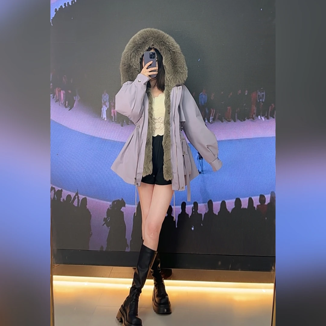 【嫦娥獭兔毛】獭兔毛内胆短款收腰显瘦休闲冬季女士派克服百搭用1