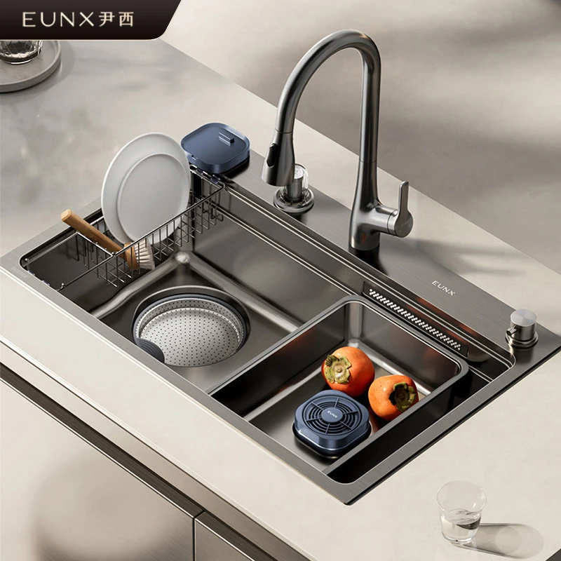 【新品上市】EUNX尹西304不锈钢飞雨微气泡龙头净洗厨房水槽大单槽
