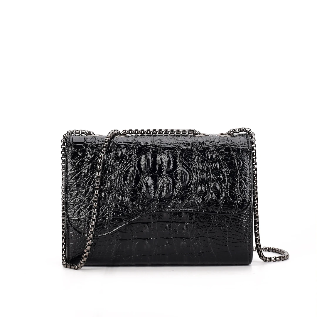 斜挎包多层款纹小香风小众漆皮小方包链条包黑色肩包时尚百搭