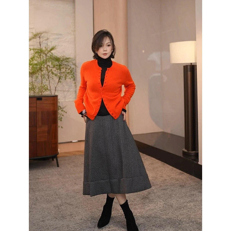 SHIIEELL【圆舞曲】气质品质显瘦卷边大廓形绵羊毛A字高腰半裙P3136