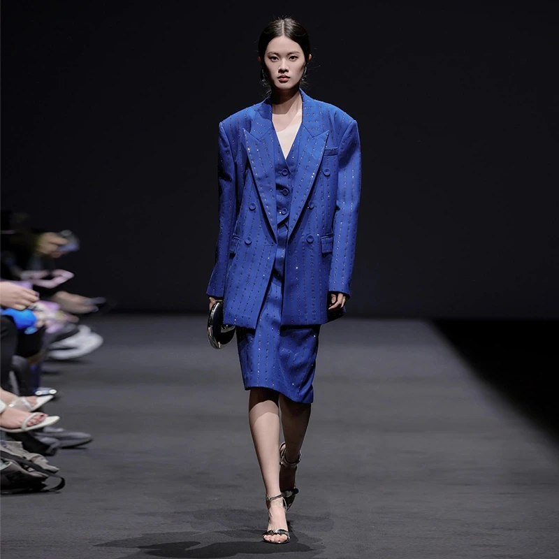 MAGGIEMA马婧洋气衣服女蓝色时尚西装套装731C/750S/751B/769P