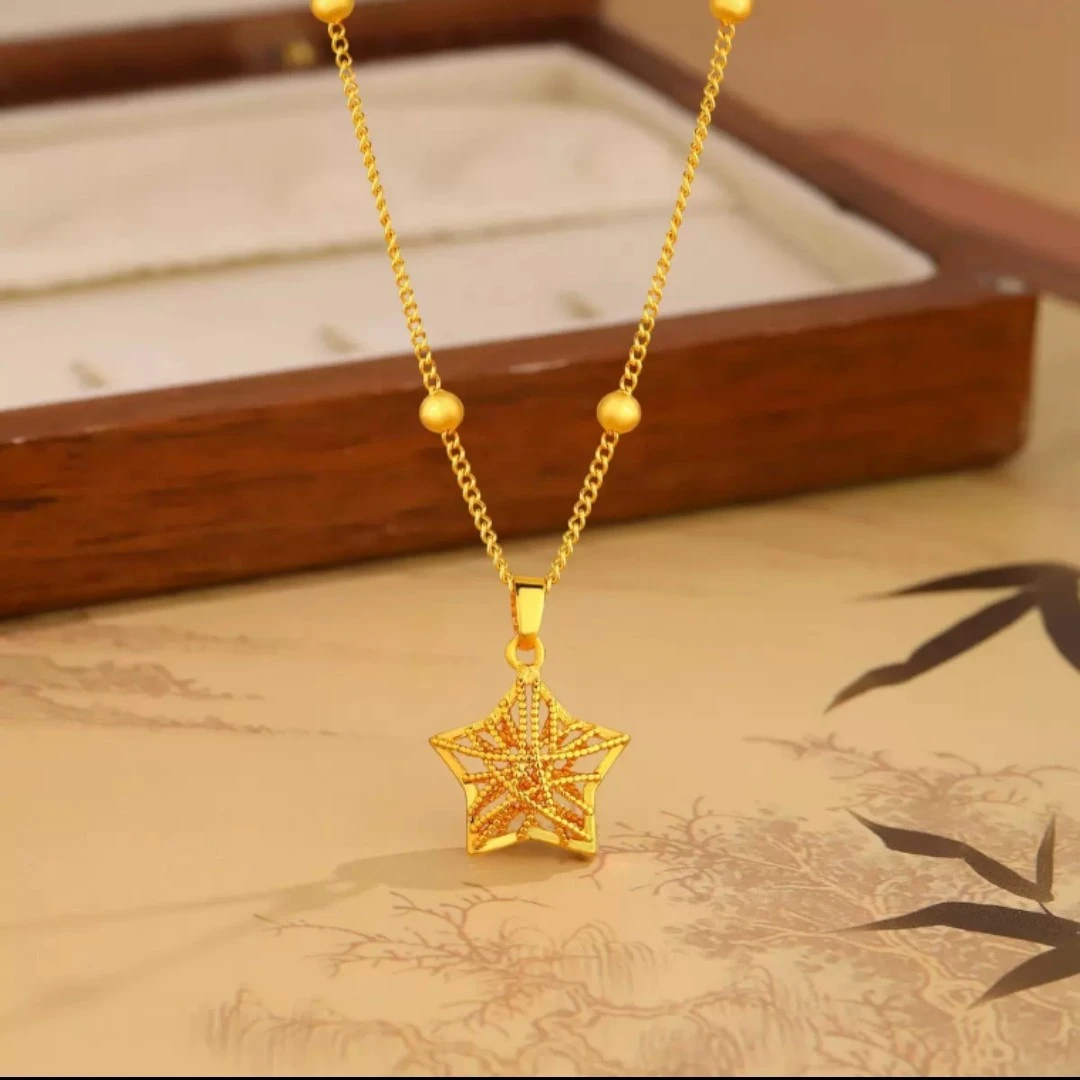 铜合金项链 幸运五角星项链女轻奢百搭高级感转运珠锁骨链1014