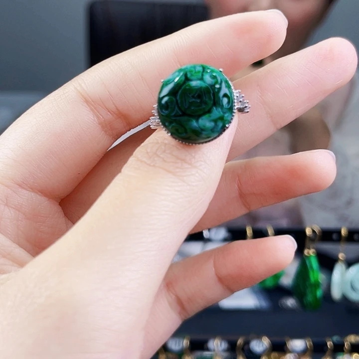 翡翠戒指银S925镶嵌饰品