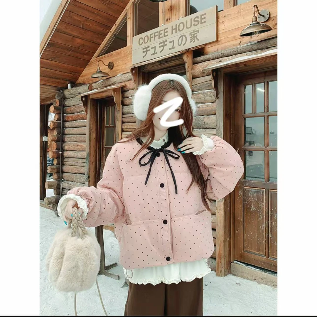 C18611-冬季新款韩版宽松内里加毛显瘦时尚百搭波点短款外套潮