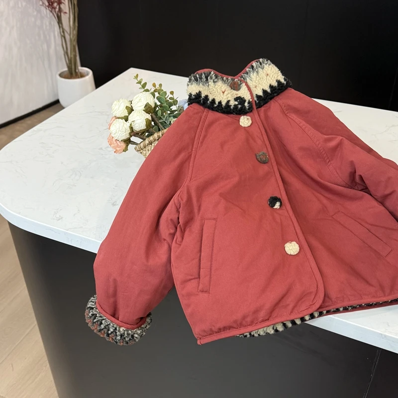 现货leomama【费尔岛】女童双面穿棉服外套韩版冬儿童加厚保暖棉衣
