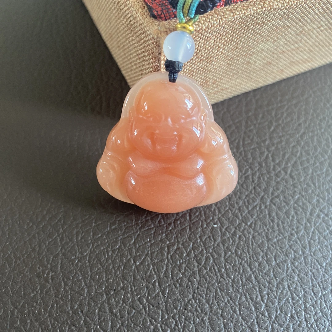 30mm金丝玉桃花酿佛公精品双面立体精雕大肚弥勒佛吊坠