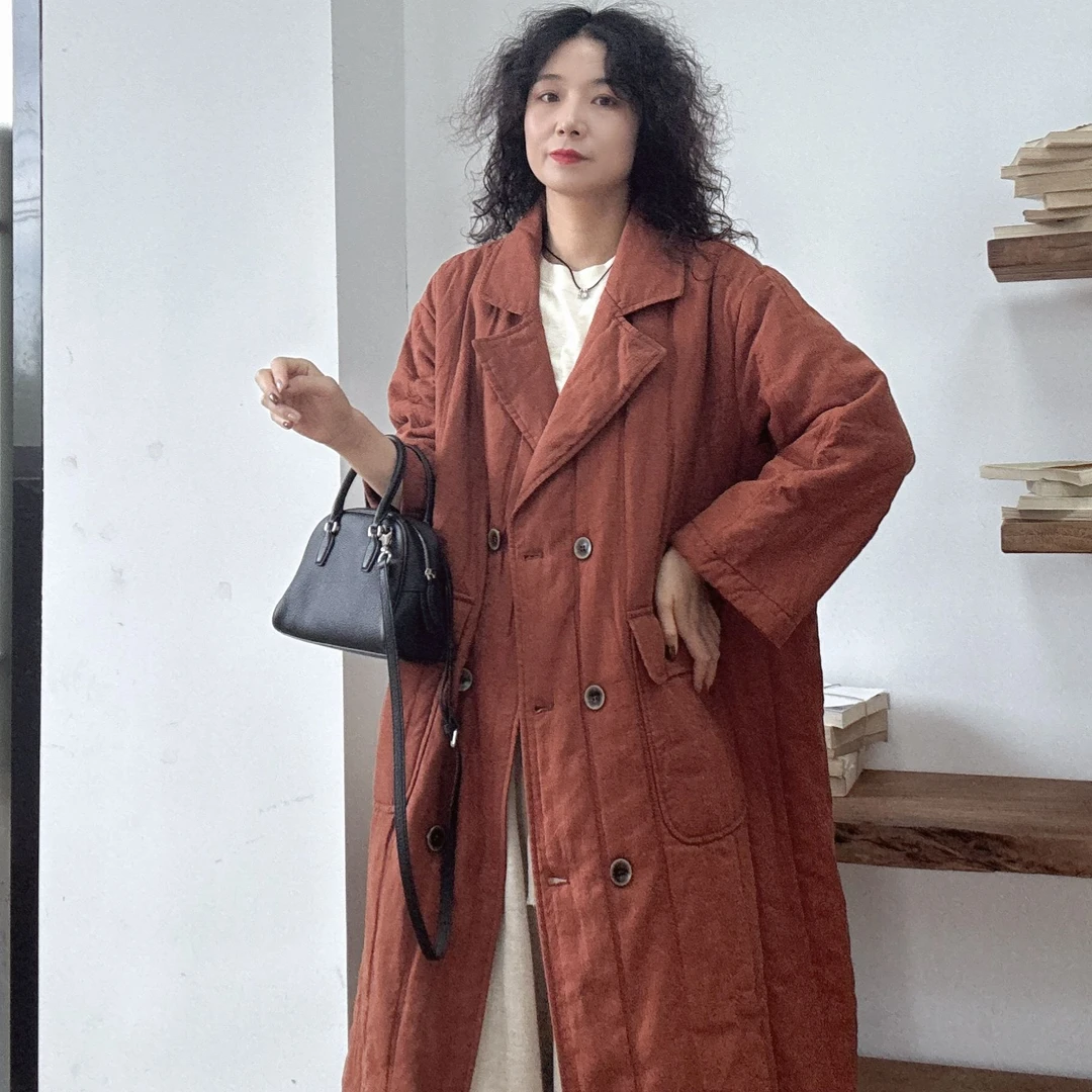 新款冬季中长款时尚风衣棉服复古百搭厚款宽松型棉衣秋冬外套9570