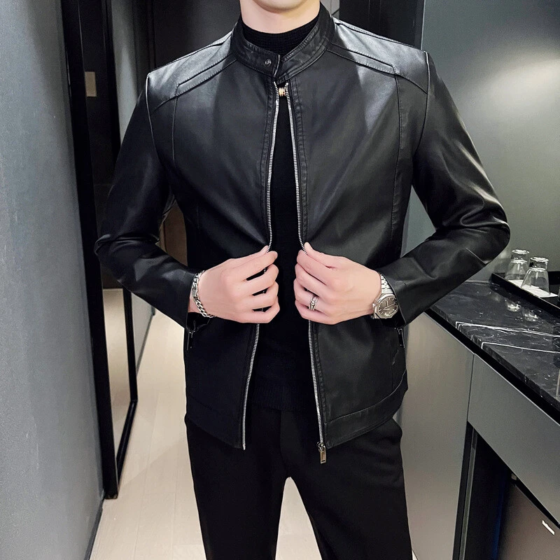 秋冬季皮衣男士外套潮流修身短款立领休闲男装时尚潮牌机车皮夹克