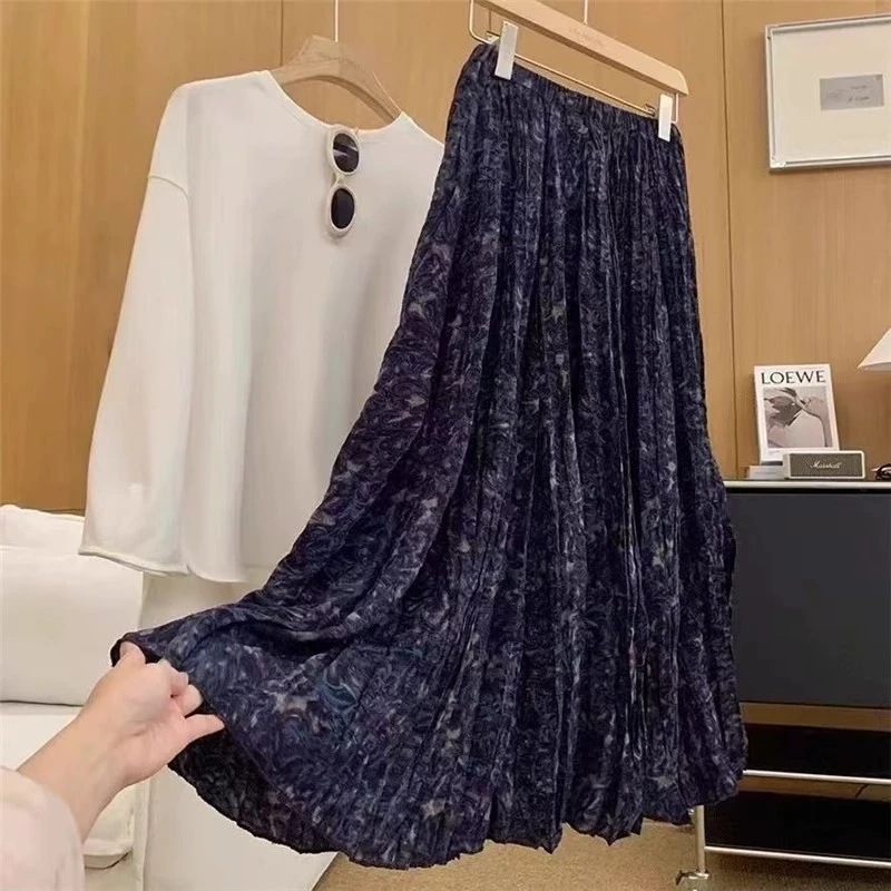 显瘦中长款女士印花半身裙