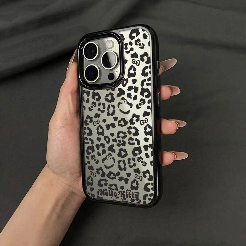 豹纹Kitty适用iPhone16promax苹果15手机壳14plus透明13/11黑框XR