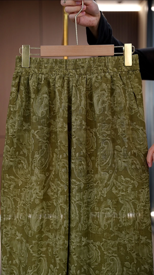 丝年.松烟|夏季印花百搭阔腿裤休闲风垂坠感休闲长裤女KZ0055