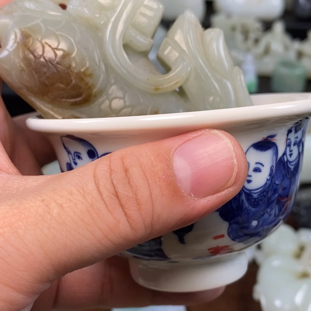 音***茶青花瓷茶杯一个麒麟