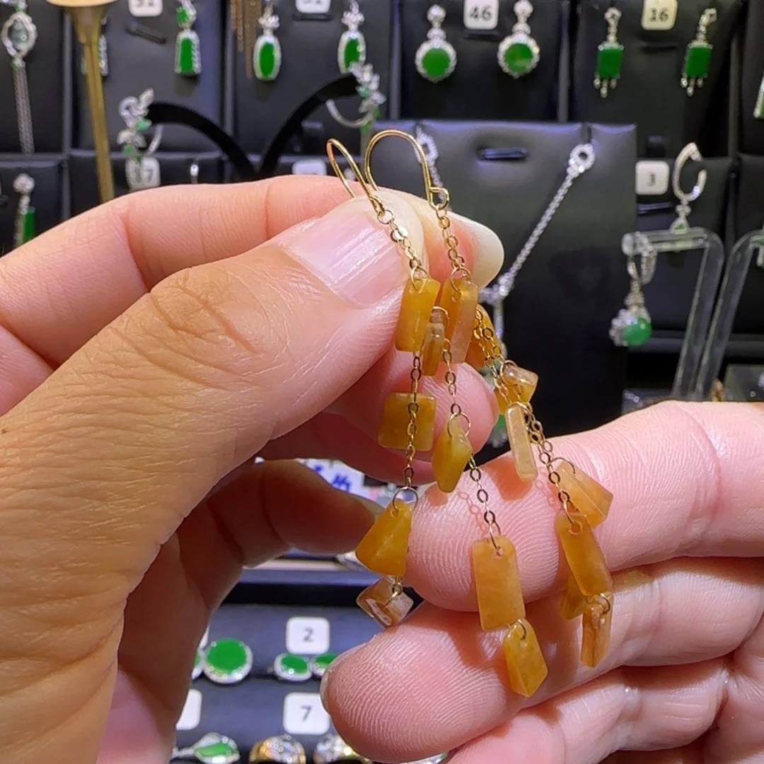 翡翠18K金镶嵌耳饰耳环