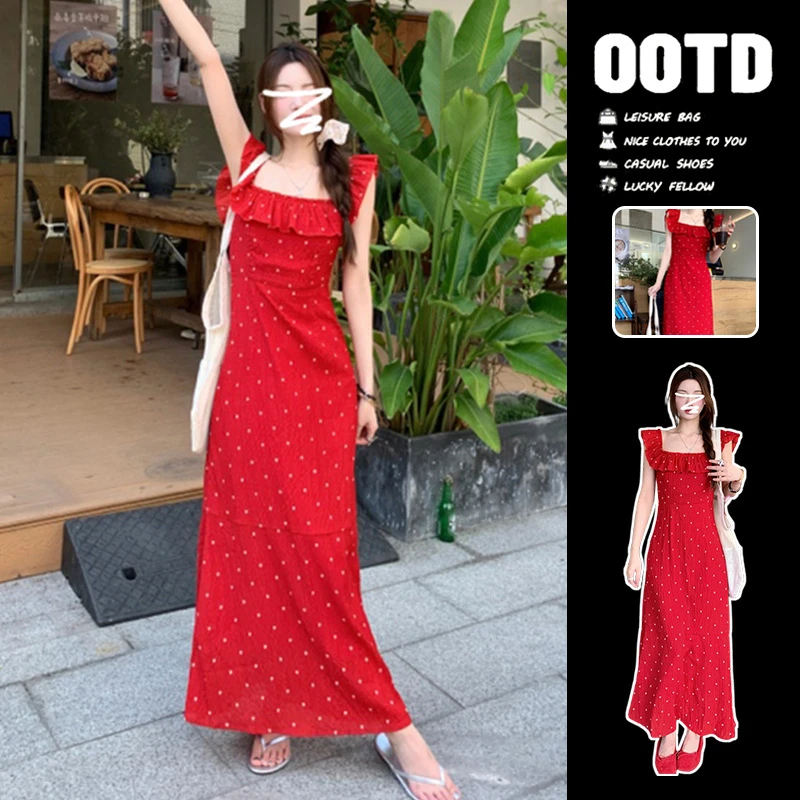 【舒芙蕾】法式浪漫修身荷叶边连衣裙女夏季