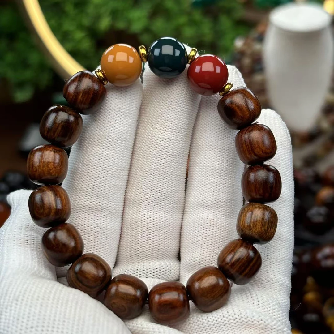 1.2花梨桶珠+红绿灯配饰手串【924】