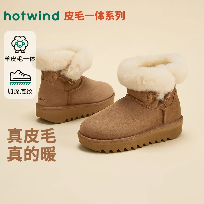 【皮毛一体抗寒系列】热风2025年冬季新款短筒防滑保暖厚底棉鞋女款