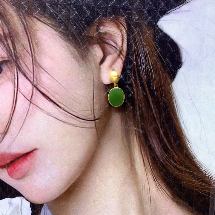 和田玉银S925镶嵌耳饰