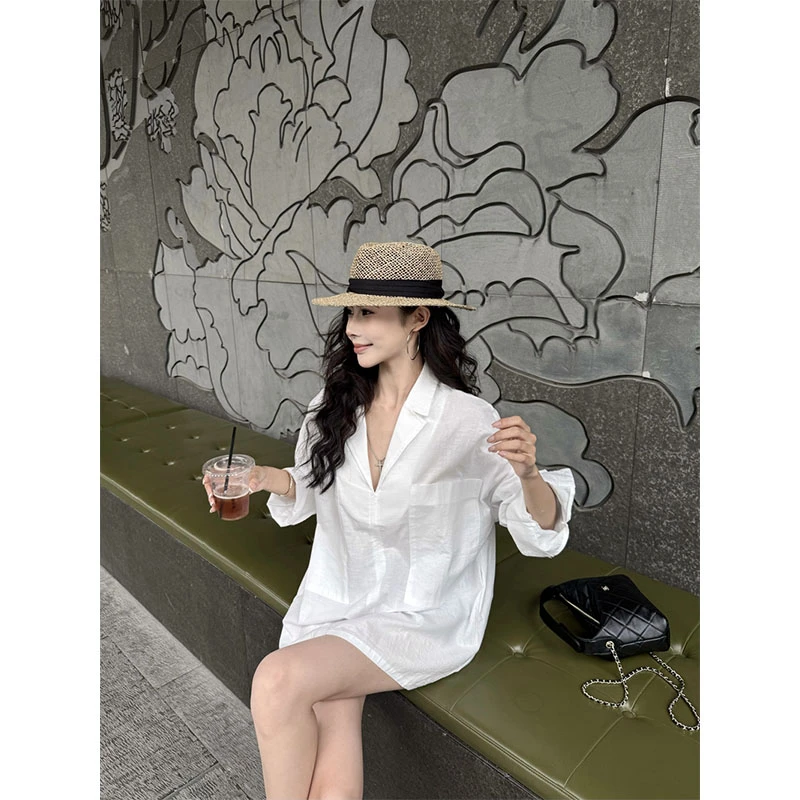 夏季小众设计感老钱风修身显瘦松弛感网红穿搭薄款防晒衬衫上衣女