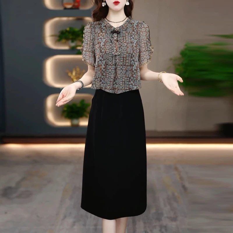 阔太太时尚连衣裙女2025夏新款高端奢华减龄显瘦气质印花中长裙子